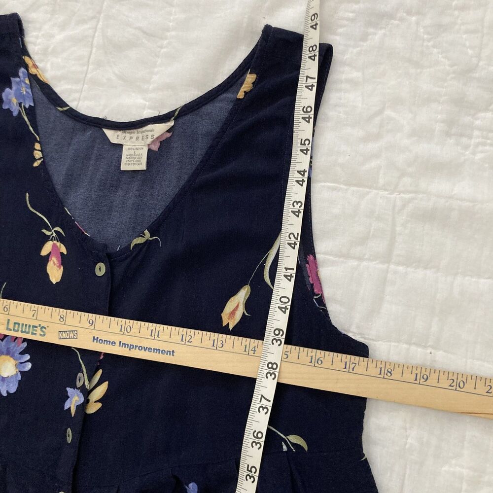 Vintage 90s Grunge Express Floral Sundress Button Up Maxi Dress Navy Women Large - Picture 7 of 8